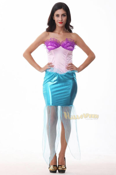ピンクブルー 人魚姫 ロング丈ドレス コスプレ ハロウィン衣装